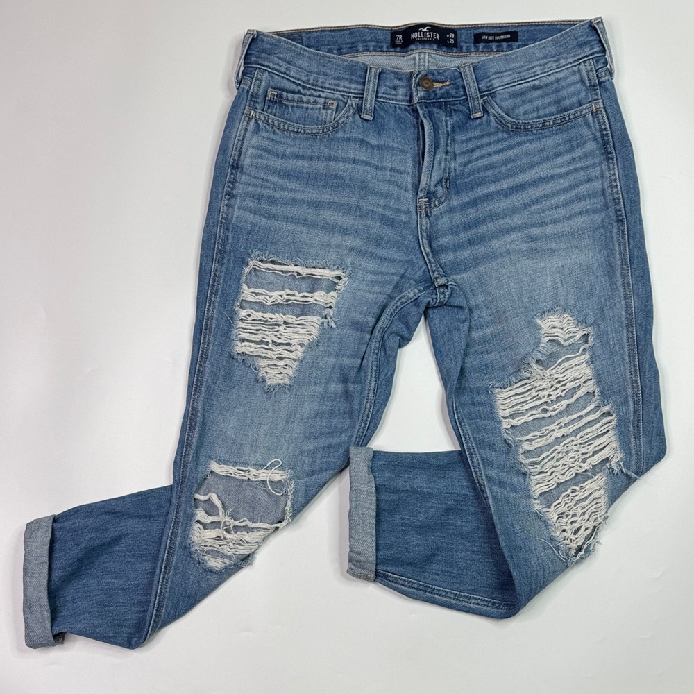 Hollister Low Rise Boyfriend Button Fly Distressed Denim Jeans 7R W28 L25